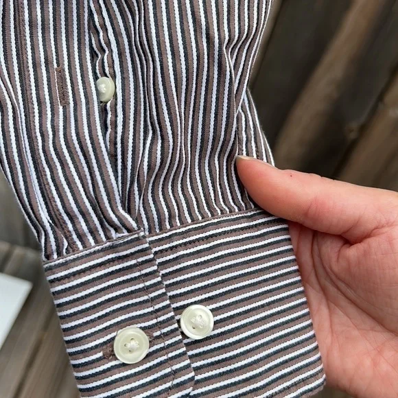 Banana Republic Brown Striped Slim Fit Shirt Size Small 14-14.5 - Picture 4 of 7